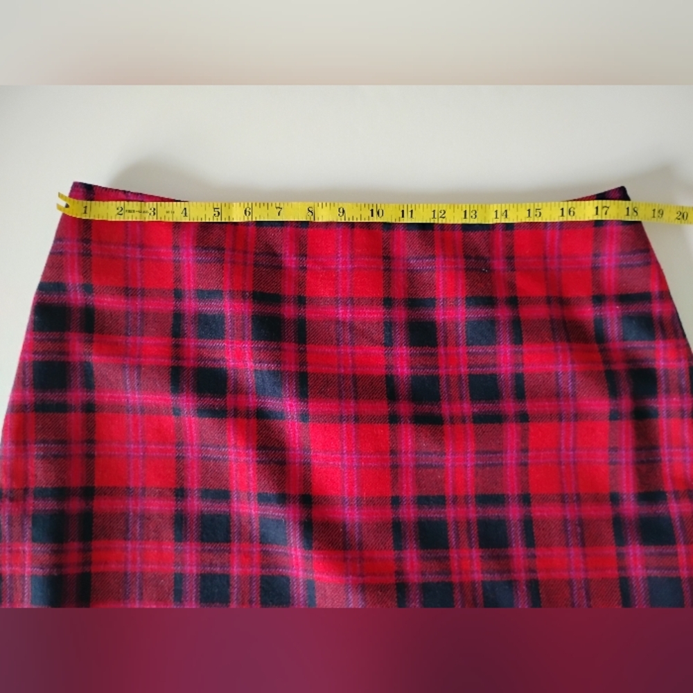 Talbots Wool Blend Plaid Pencil Skirt Red Pink Blue Plaid Holiday Colorful Sz 16 - Picture 13 of 16